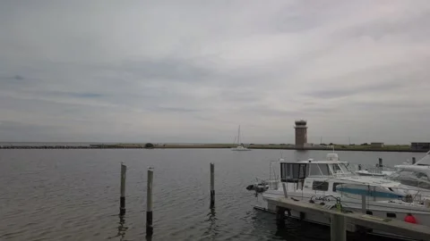 Pan right to left from Albert Whitted Airport to to Pier in St. Peter Stock Footage 259311571