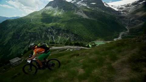 Pan Right to Left of The Challenging Mountains of Val Poschiavo Stock Footage 111914354