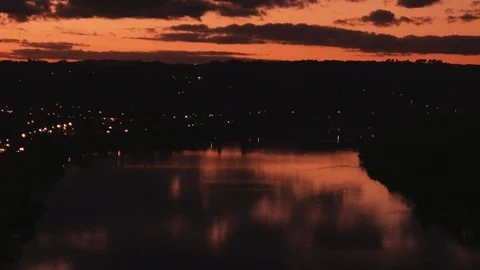 Pan right to left of Whanganui River at the city. Stock Footage 127323238