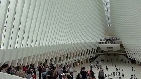 Pan Right of Oculus Train Station at World Trade Center Stock Footage 76949012
