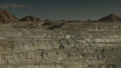 Pan right over an opencast mine Stock Footage 312400343