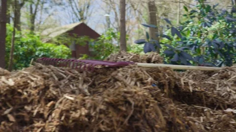 Pan right over the top of Delivered Mulch. Stock Footage 336428166