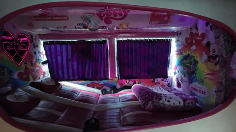 Pan right shot of cabin space inside inter-city bus Видео 295032028