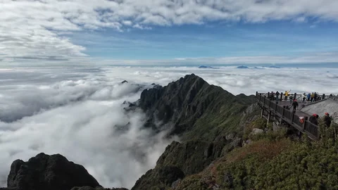 Pan right shot of mountain range around Fansipan mountain Stock Footage 295344982
