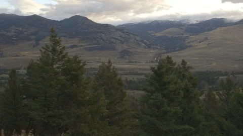 Pan Right Sunrise Mountain Range Yellowstone National Park Stock Footage 122224073