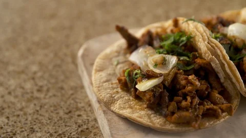 Pan right of tacos  Stock Footage 112576146