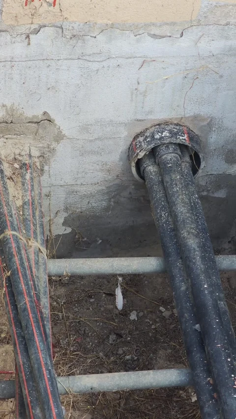 Pan right video of high voltage underground cables inside a concrete trench. 스톡 동영상 340376818