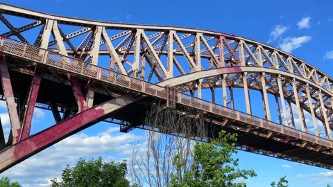 Pan Right View of the Hell Gate Bridge Video stock 139290933