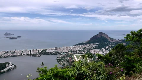Pan-Right View of Rodrigo de Freitas Lagoon and Jockey Club Brasileiro Rio de Stock Footage 328090010