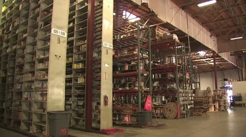 Pan Right View of Warehouse Inventory Video stock 19330994