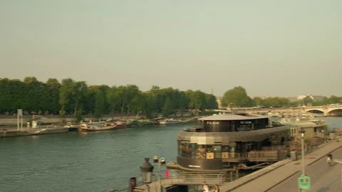 Pan from river boat to Alexandre III Bridge in Paris Stock Footage 112640281