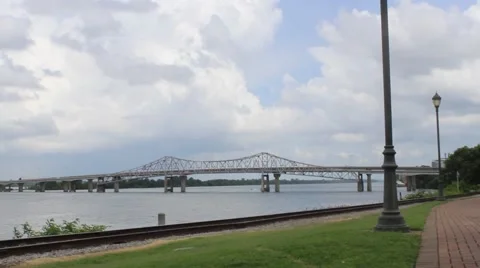 Pan of River With Bridge and Train Tracks Video stock 40915012