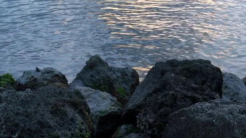 Pan of Rocky Shore Stock Footage 76105220