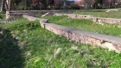 A pan of the ruins of Maribo Monastery established in 1416 at Lake Maribo Video stock 77638489