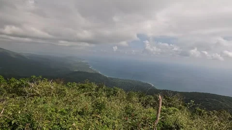 Pan from Saddle Peak Summit, Beach and Jungle to Sky, Andaman Islands Stock Footage 339371684