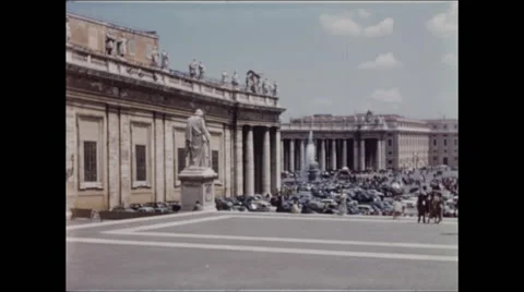 Pan of Saint Peter's Square from steps of Basilica Video stock 47972773