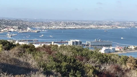 Pan of San Diego Bay CA from Cabrillo Point Stock Footage 75451306