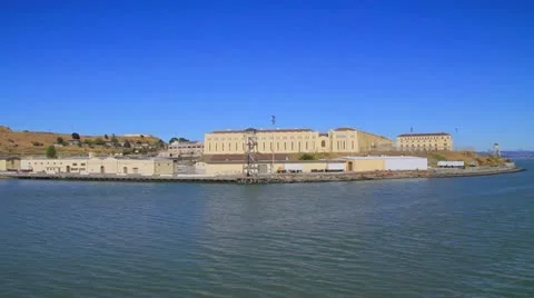 Pan of San Quentin State Prison in Marin County, California Stock Footage