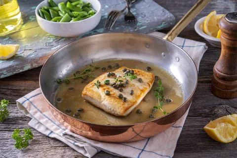 Pan Seared Halibut Stock Photos