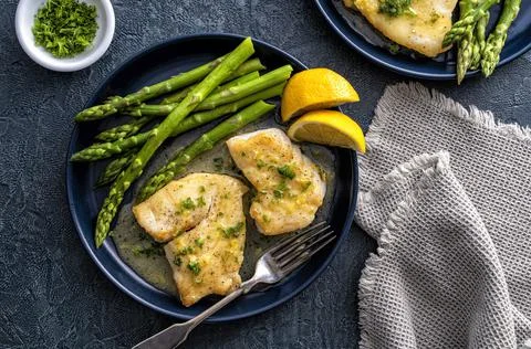 Pan Seared Halibut Stock Photos