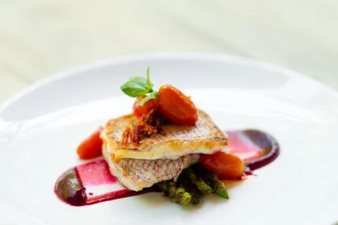 Pan seared Red snapper Stock Photos