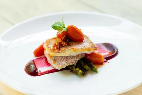 Pan seared Red snapper Stock Photos