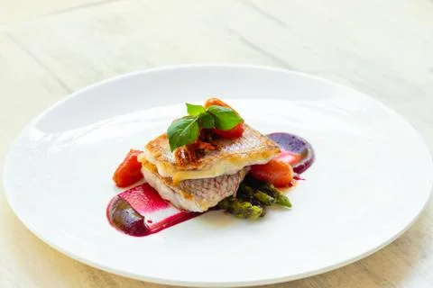 Pan seared Red snapper Stock Photos