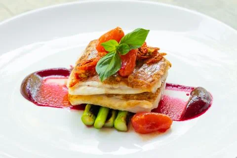 Pan seared Red snapper Stock Photos