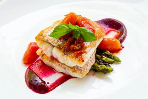 Pan seared Red snapper Stock Photos