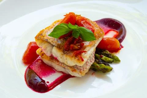 Pan seared Red snapper Stock Photos