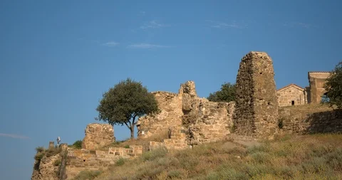 Pan to see the Jvari Monastery, a 6th century Georgian Orthodox monastery  Stock Footage 104249228