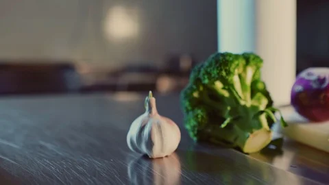 Pan shoot of vegetables on the kitchen counter top Stock Footage 104195203