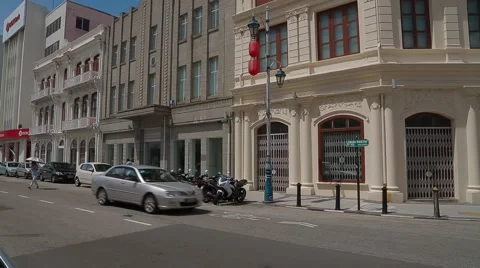 Pan Shot at Beach Street Intersection In Front of The Whiteaways Arcade Stock Footage 48140873