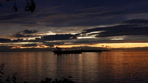 Pan shot of beautiful sunset view at Stanley Park in Vancouver BC Canada Stock Footage 71504205