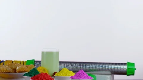 Pan shot of beautifully placed festive items for the joyful Indian festival -... Video stock 123750441