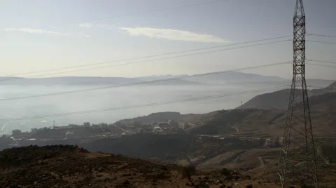Pan shot of the Bekaa valley, Lebanon Stock Footage