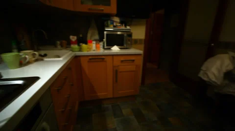 Pan shot to Boiling water in the can on natural blue gas Stock Footage 34032399