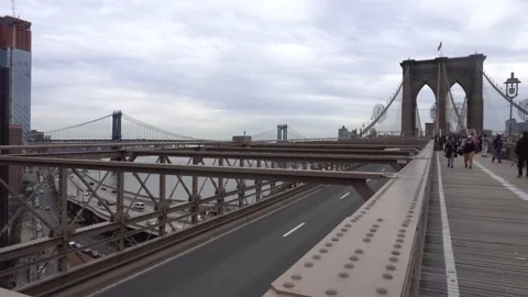 Pan Shot on Brooklyn Bridge, NYC Stock Footage 166753248