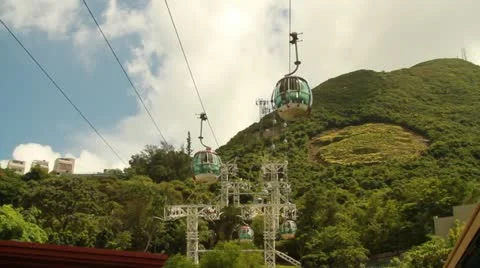 Pan shot of cable car at Ocean Park, Hong Kong Stock Footage 12353636
