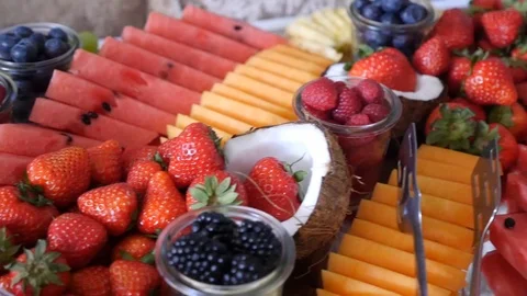 Pan shot of colorful fruit on the table Stock Footage 87978440