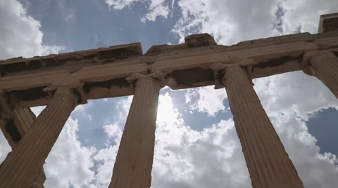 Pan shot of column in the Acropolis of Athens, Greece Stock Footage 64408975