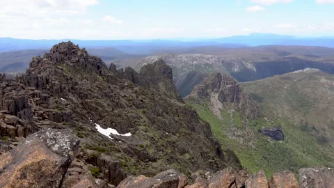 Pan shot from Cradle Mountain Summit Stock Footage 201316022
