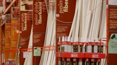 Pan shot of customer looking repairing item inside Home Depot store Stock-Footage 80448910