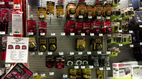 Pan shot of display tools at Home Depot store Stock Footage 62827563