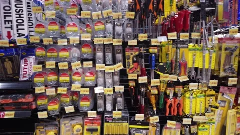 Pan shot of display tools inside Home Depot store with 4k resolution Stock Footage 146716734