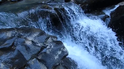 Pan Shot Down Of Waterfall High In The Mountains In Canada 動画素材 82181455