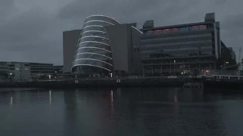 Pan Shot of Dublin Convention Centre over River Liffey 動画素材 143557149