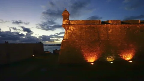 Pan shot during sunset of El Morro - The Fortress in Old San Juan, Puerto Rico Stock-Footage 81673301