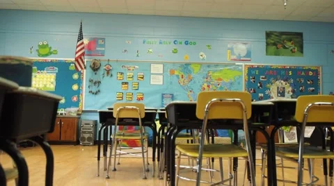 Pan shot of an empty classroom Stock Footage 45683923