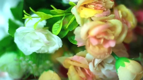 Pan shot of flowers on the wedding table ceremony blossom Stock Footage 94018368